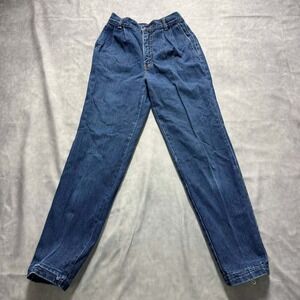 Vintage High Waisted Pleated Tapered Leg Jeans Medium Wash Denim Womens